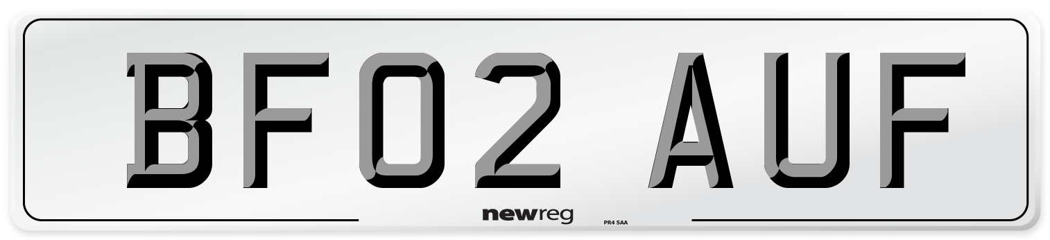 BF02 AUF Number Plate from New Reg